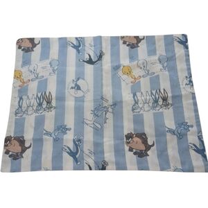 VTG Looney Tunes Blue and White Striped Pillowcase 1993 EUC Collectors